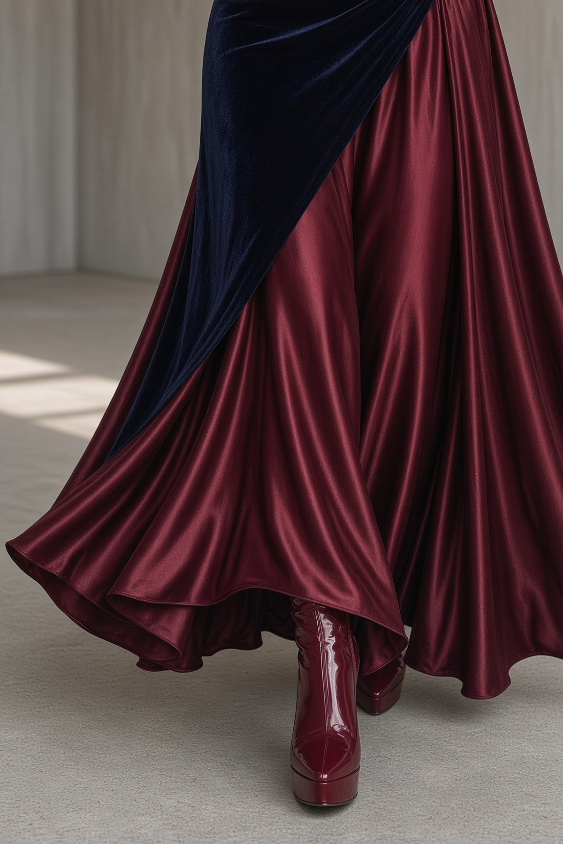 TELMA | Vestido Largo Bicolor de Terciopelo y Satén