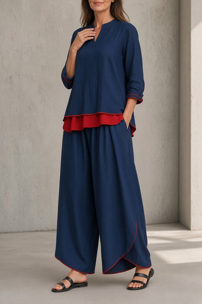 DOMINGA | Conjunto de Top y Pantalón Ancho con Ribetes en Contraste