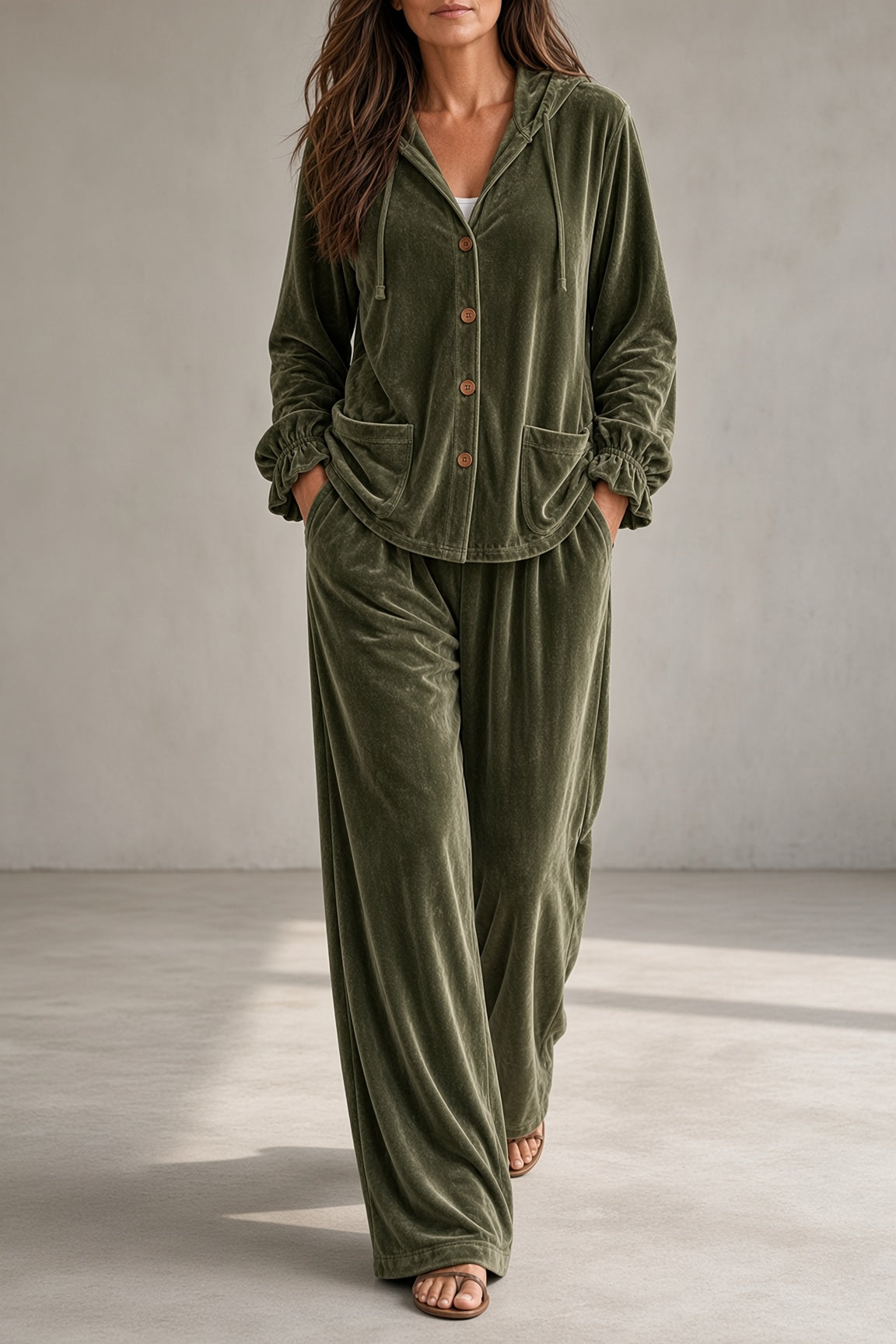 TOMASA | Conjunto de Terciopelo con Capucha y Pantalón Ancho