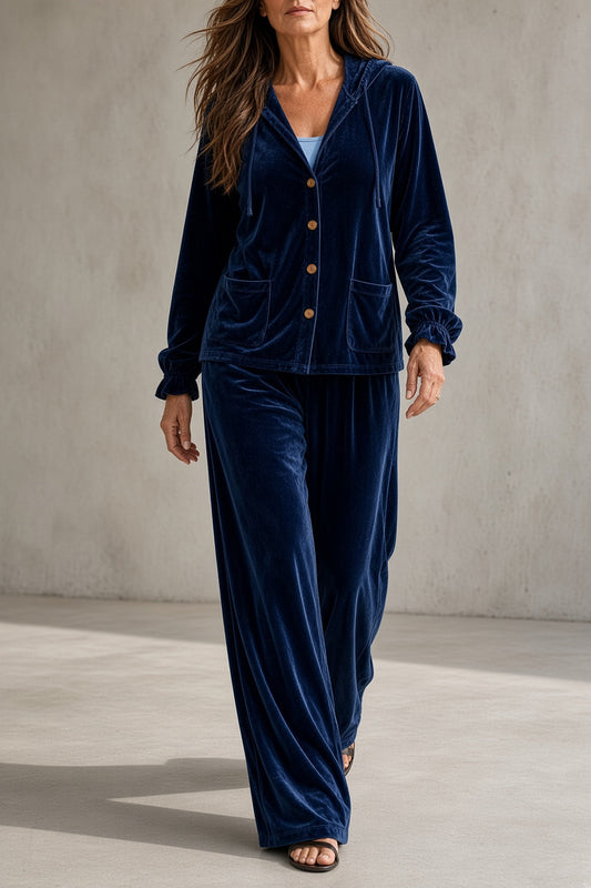 TOMASA | Conjunto de Terciopelo con Capucha y Pantalón Ancho
