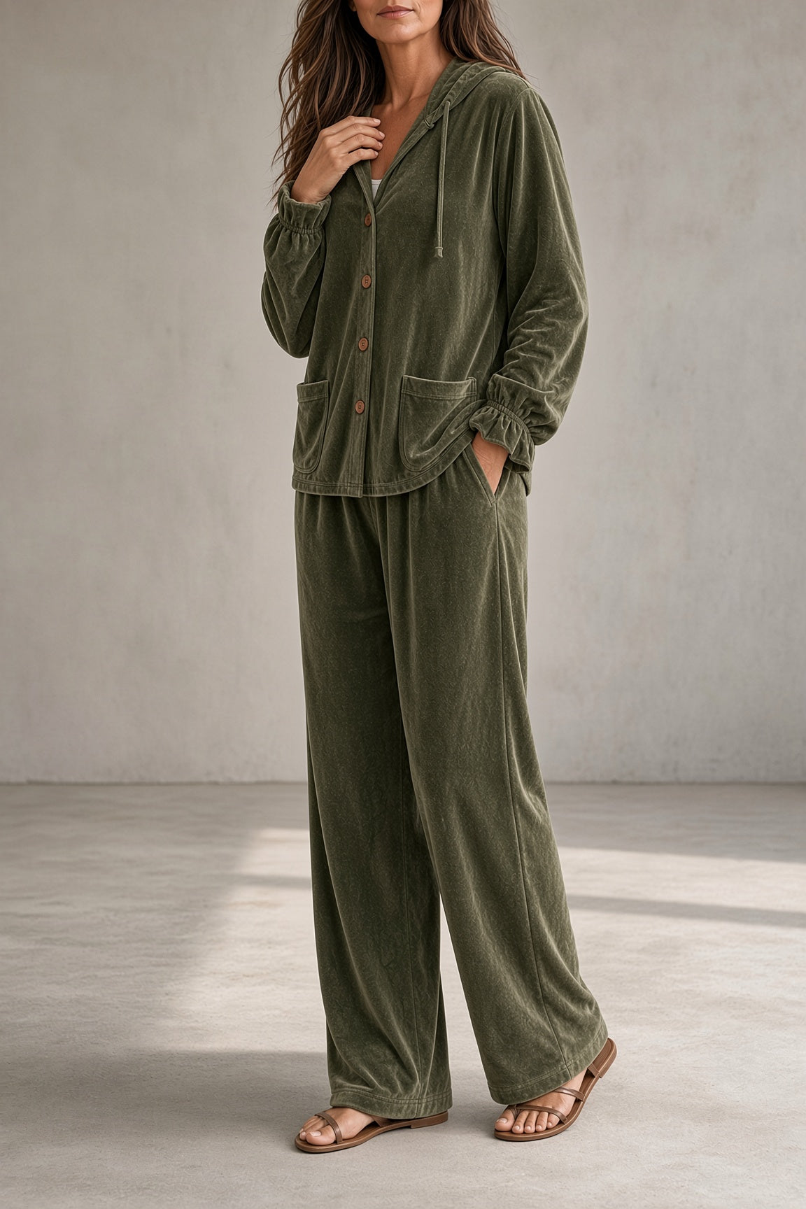 TOMASA | Conjunto de Terciopelo con Capucha y Pantalón Ancho