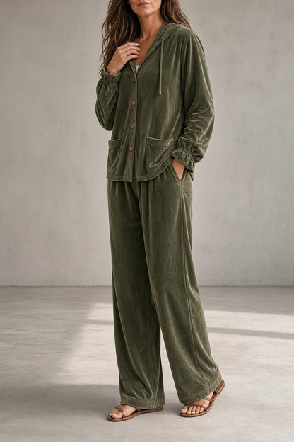 TOMASA | Conjunto de Terciopelo con Capucha y Pantalón Ancho