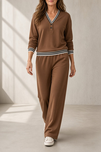 CIRA | Conjunto de Top con Escote de Pico y Pantalón Ancho con Rayas