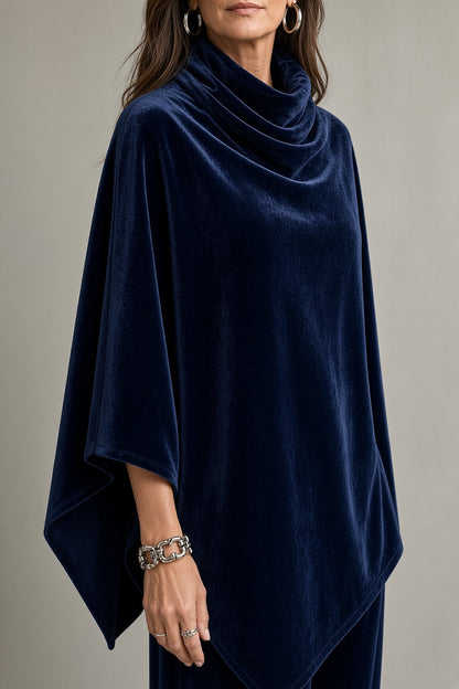 CHARO | Conjunto Poncho de Terciopelo con Cuello Drapeado y Pantalón Ancho