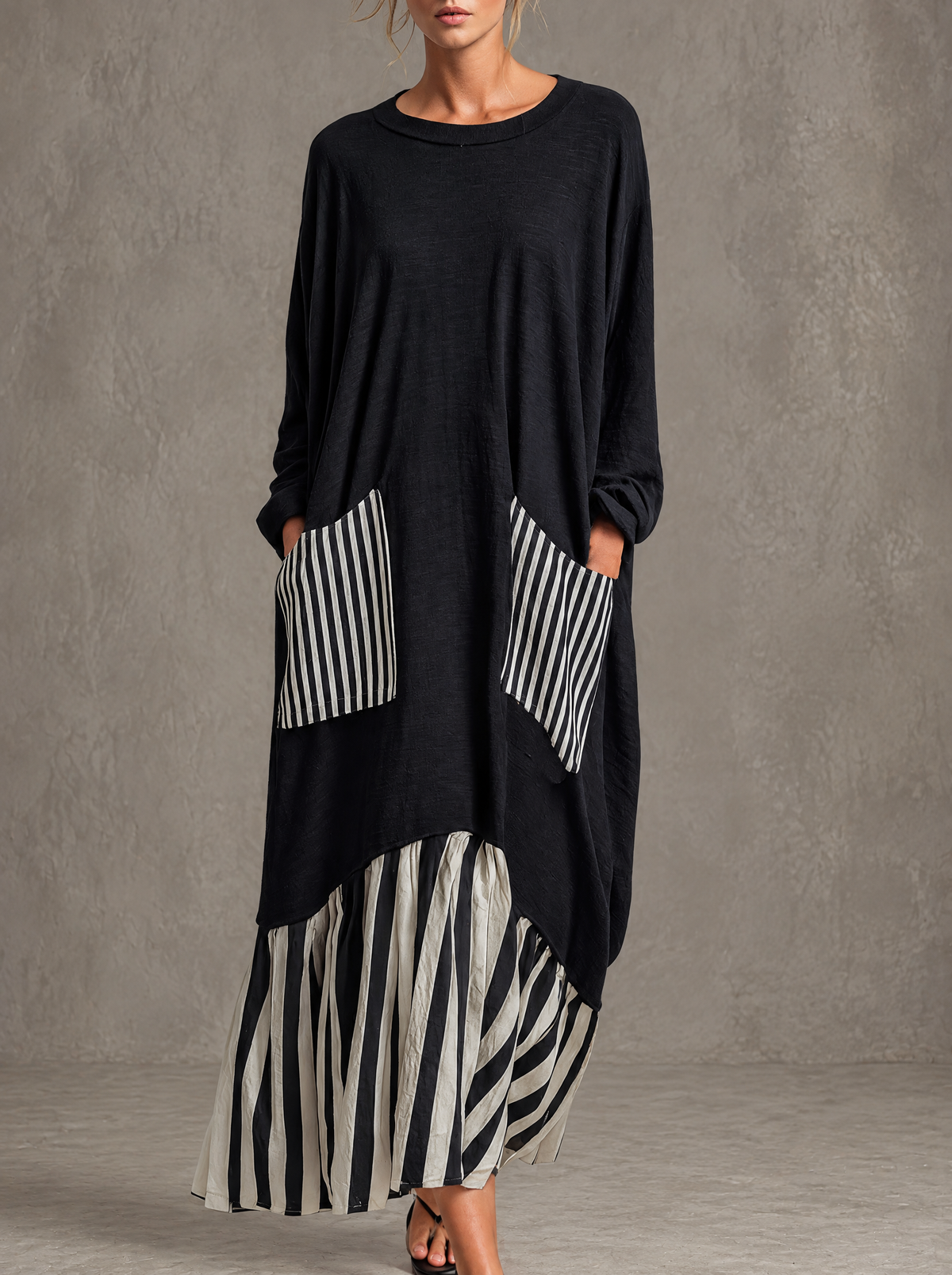 CLARISA | Vestido Largo Oversize de Algodón con Rayas Patchwork