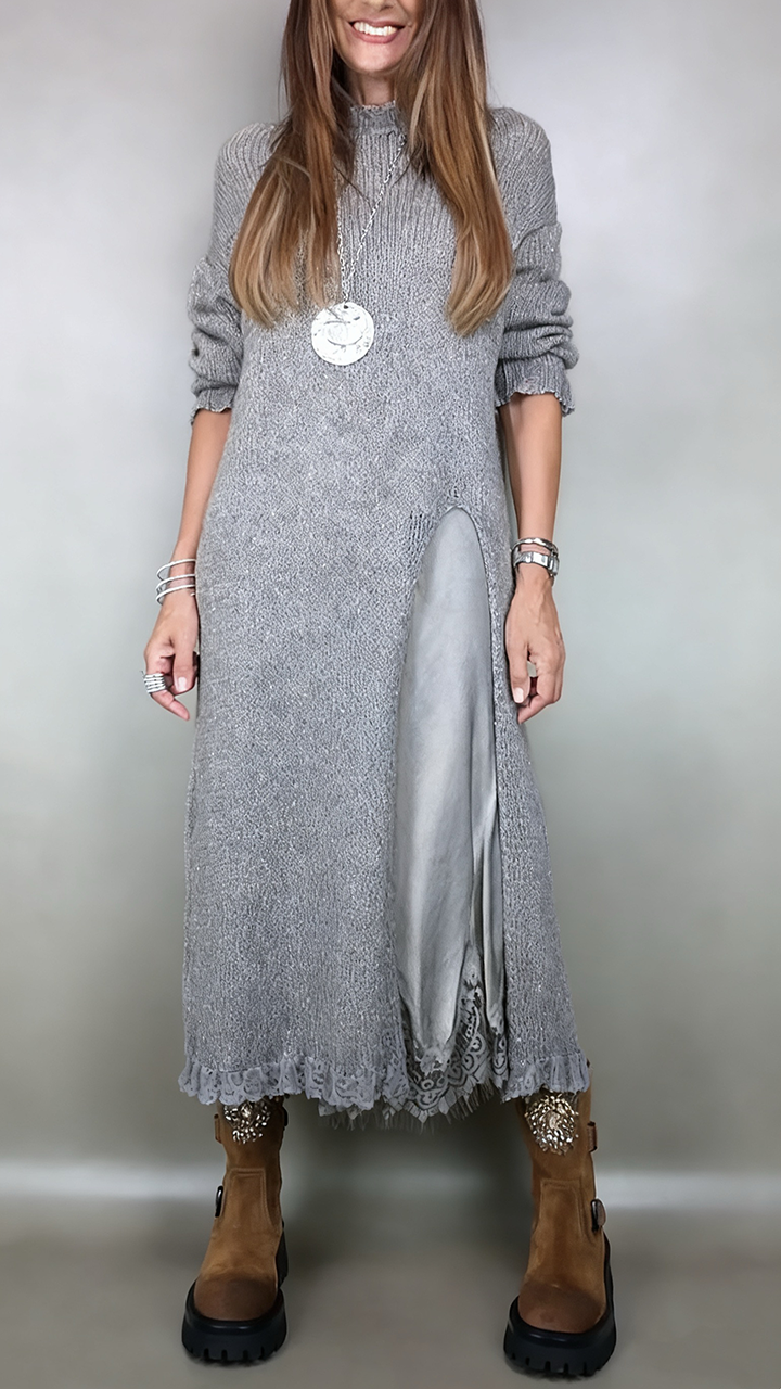 FABIOLA | Conjunto de Vestido Lencero de Encaje y Jersey Largo con Aberturas