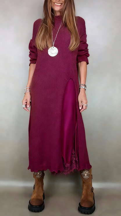FABIOLA | Conjunto de Vestido Lencero de Encaje y Jersey Largo con Aberturas