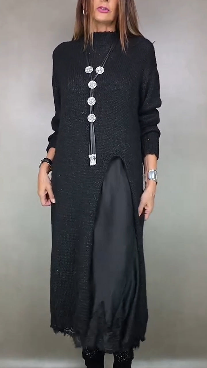 FABIOLA | Conjunto de Vestido Lencero de Encaje y Jersey Largo con Aberturas