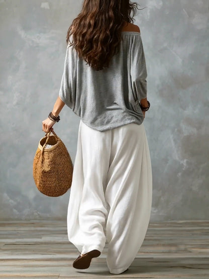 CRUZ | Conjunto de Top de Hombros Descubiertos y Pantalón Farol