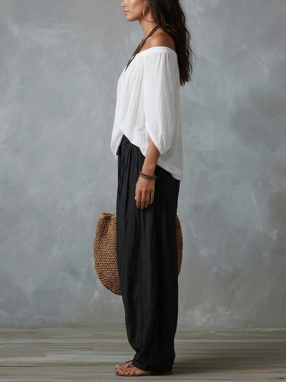 CRUZ | Conjunto de Top de Hombros Descubiertos y Pantalón Farol