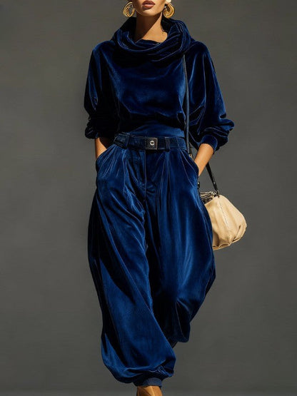 DULCE | Conjunto de Sudadera con Capucha y Pantalón Amplio de Terciopelo