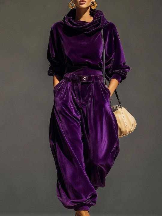 DULCE | Conjunto de Sudadera con Capucha y Pantalón Amplio de Terciopelo