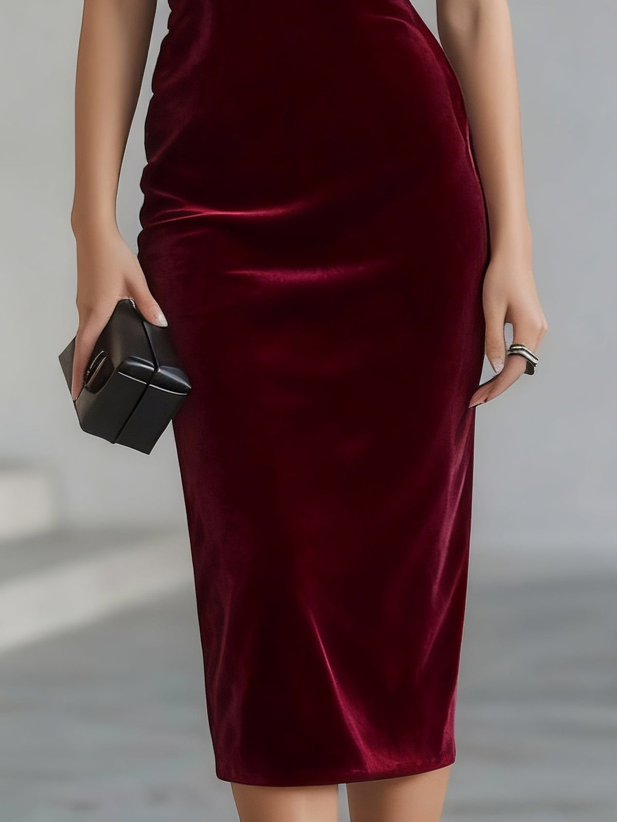 UXUE | Vestido Midi de Terciopelo con Gran Lazo y Escote de Tul