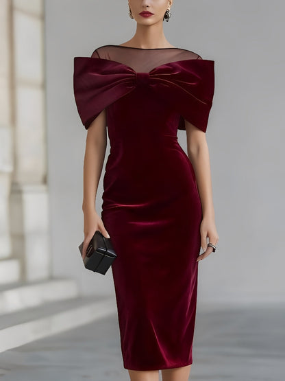 UXUE | Vestido Midi de Terciopelo con Gran Lazo y Escote de Tul