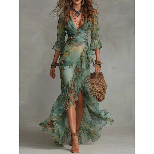 JUDIT | Vestido Cruzado con Estampado Acuarela