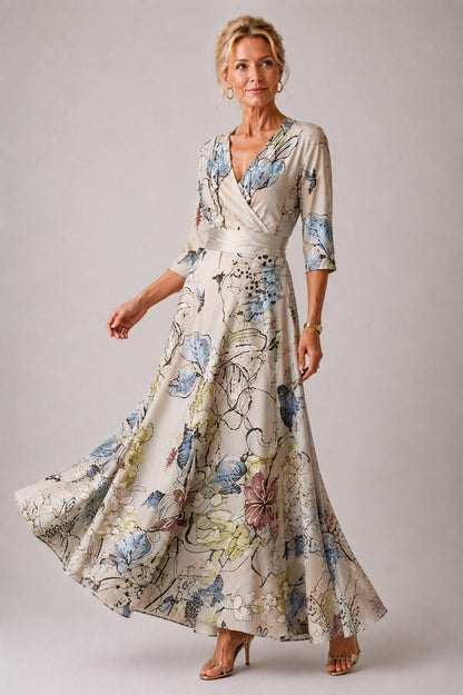 LUCILA | Vestido Floral con Mangas 3/4 y Escote Corazón