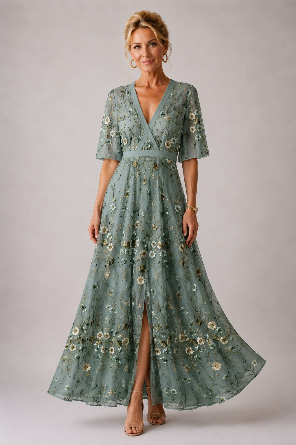 LUCILA | Vestido Floral con Mangas 3/4 y Escote Corazón