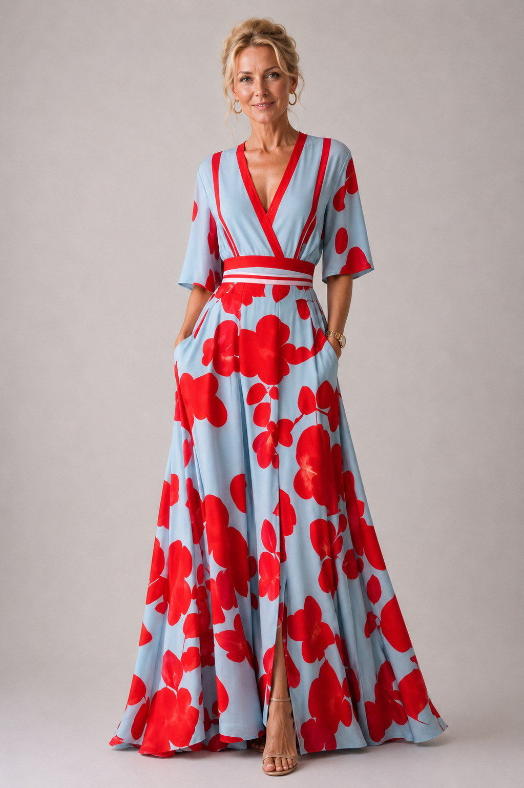 LUCILA | Vestido Floral con Mangas 3/4 y Escote Corazón