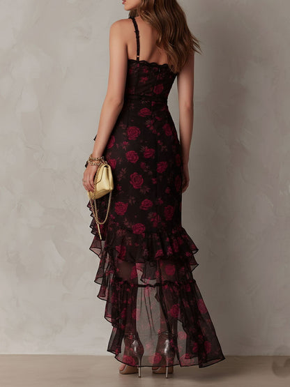 LUZ | Vestido Midi Floral con Encaje y Volantes