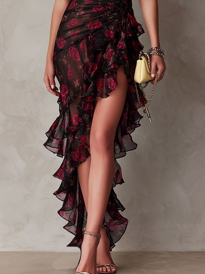 LUZ | Vestido Midi Floral con Encaje y Volantes