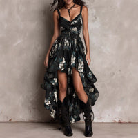 KATIA | Vestido Floral de Tirantes con Bajo Asimétrico