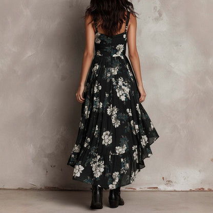 KATIA | Vestido Floral de Tirantes con Bajo Asimétrico