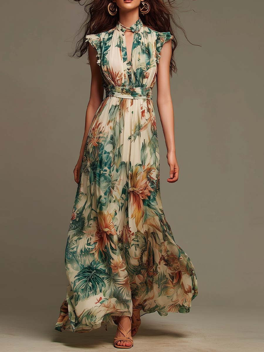 LOURDES | Vestido Maxi de Muselina con Estampado Floral