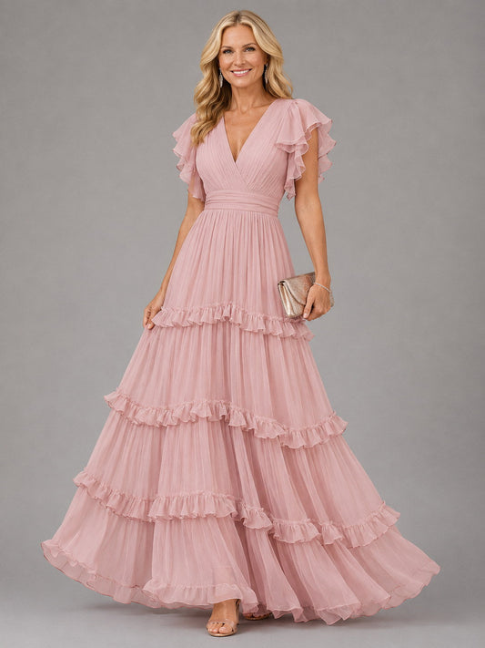 LOLA | Vestido Largo de Capas Rosa Empolvado