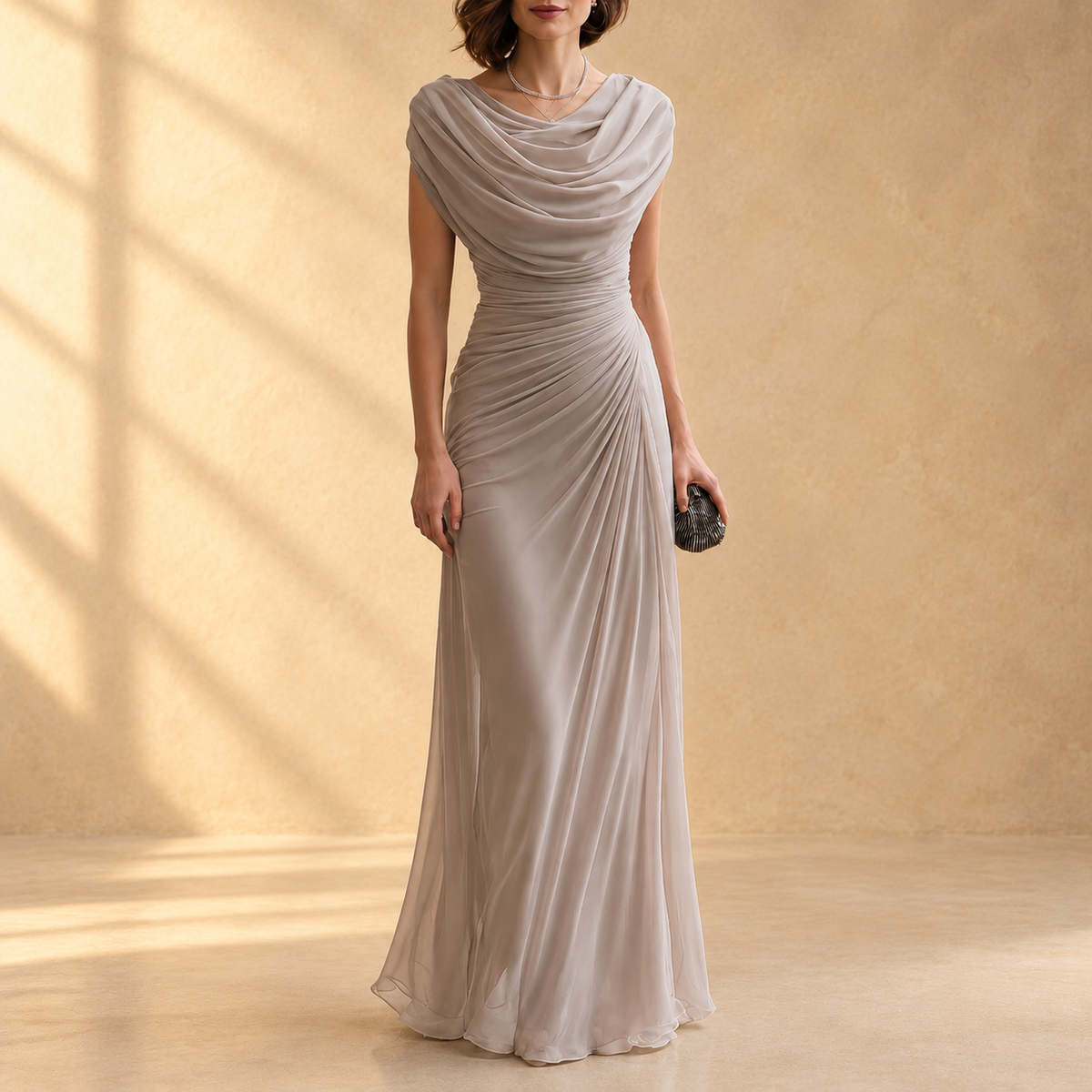ARANCHA | Vestido Largo Drapeado con Cuello Caído