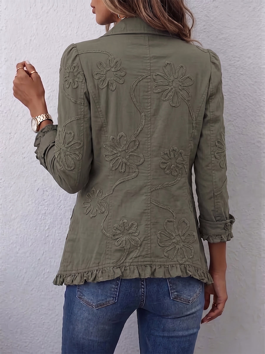 LUISA | Chaqueta Utility con Bordados Florales y Volantes