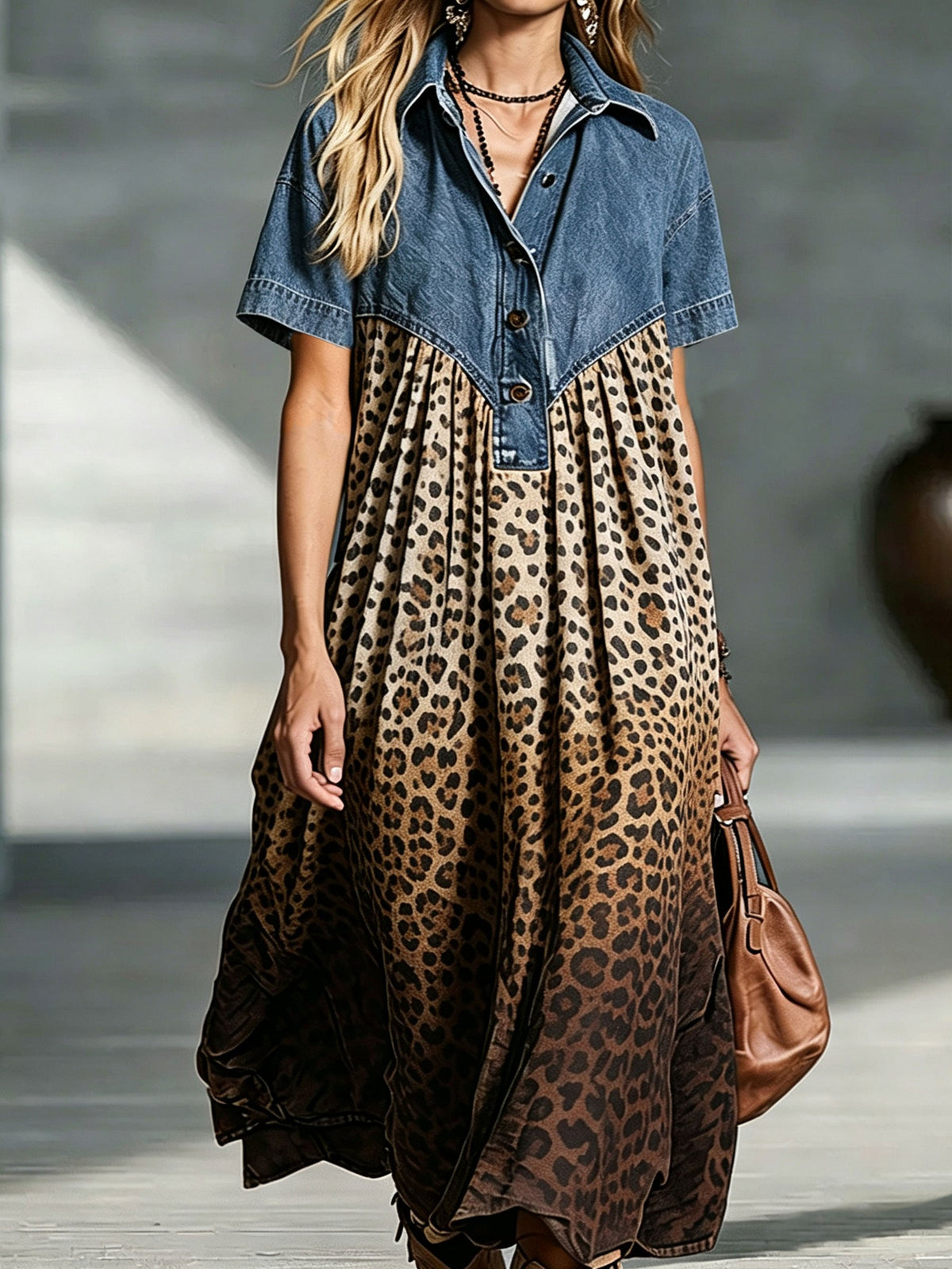 LUCÍA | Vestido Midi con Top Vaquero y Falda de Leopardo