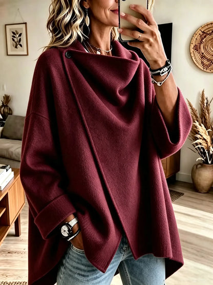 GIMENA | Jersey Poncho Asimétrico con Cuello Drapeado y Botón