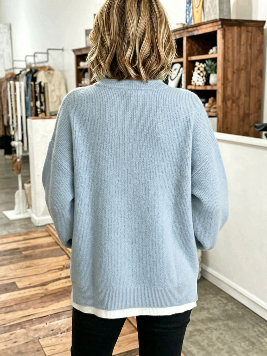 HELENA | Jersey Oversize Efecto Doble Capa con Ribetes Blancos