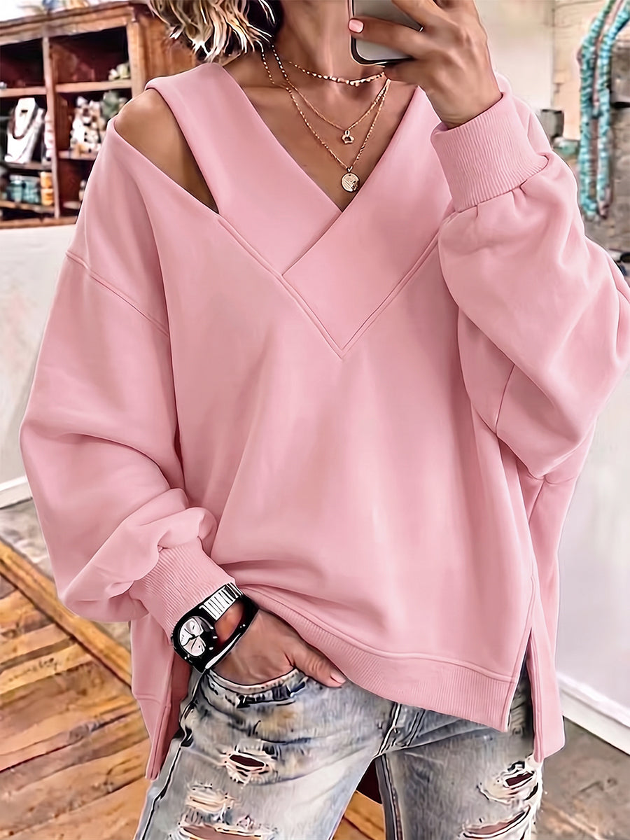 JADE | Sudadera Oversize con Escote en V y Hombro Descubierto