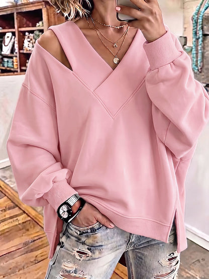 JADE | Sudadera Oversize con Escote en V y Hombro Descubierto