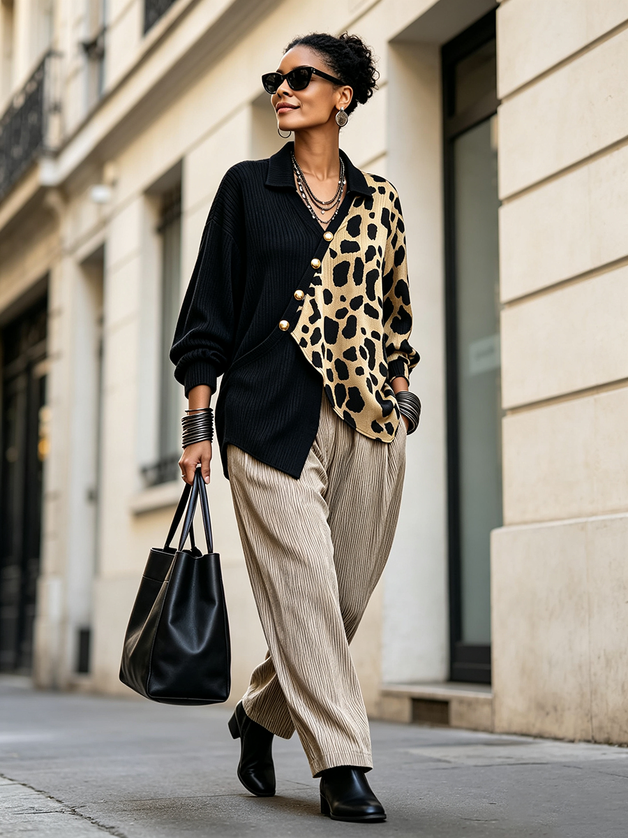 MARISOL | Jersey Asimétrico Color Block con Estampado de Leopardo