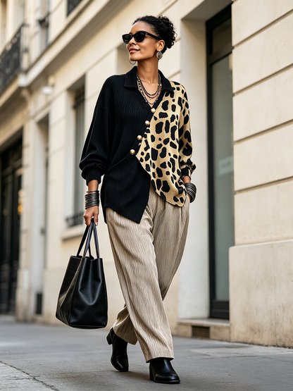 MARISOL | Jersey Asimétrico Color Block con Estampado de Leopardo