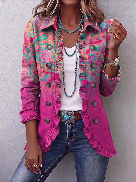 JOANA | Chaqueta en Mezcla de Lino con Estampado Paisley y Volantes