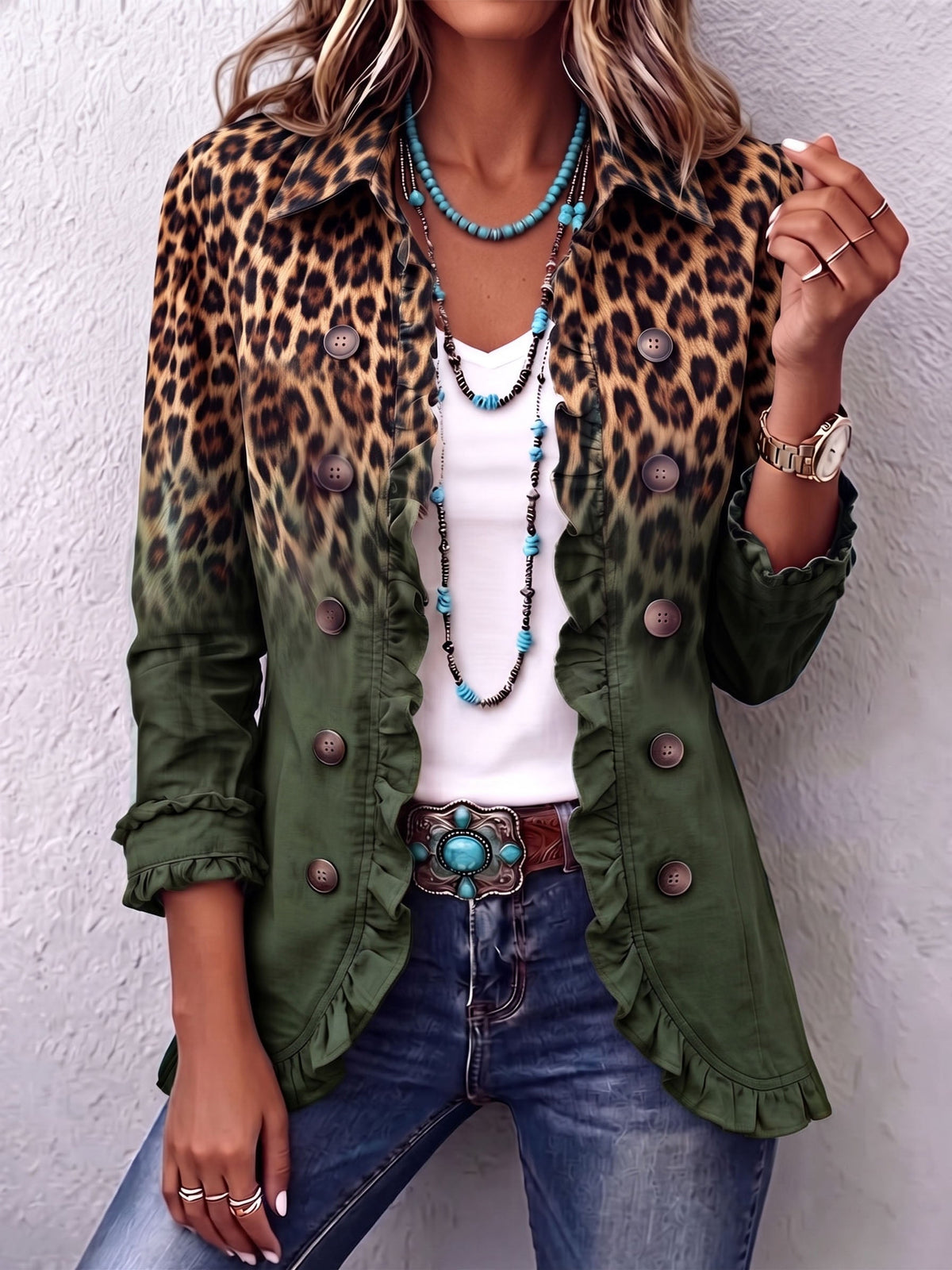 SAMANTA | Blazer de Leopardo Degradado con Volantes