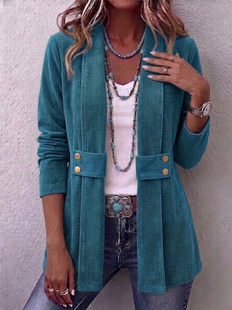 LEANDRA | Chaqueta Larga de Pana con Escote en V