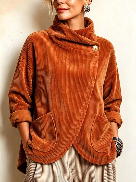 NORA | Top de Pana con Cuello Envolvente Asimétrico