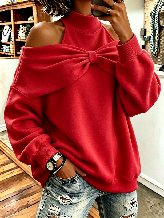 IRIA | Sudadera Oversize Roja con Cuello Alto y Lazo