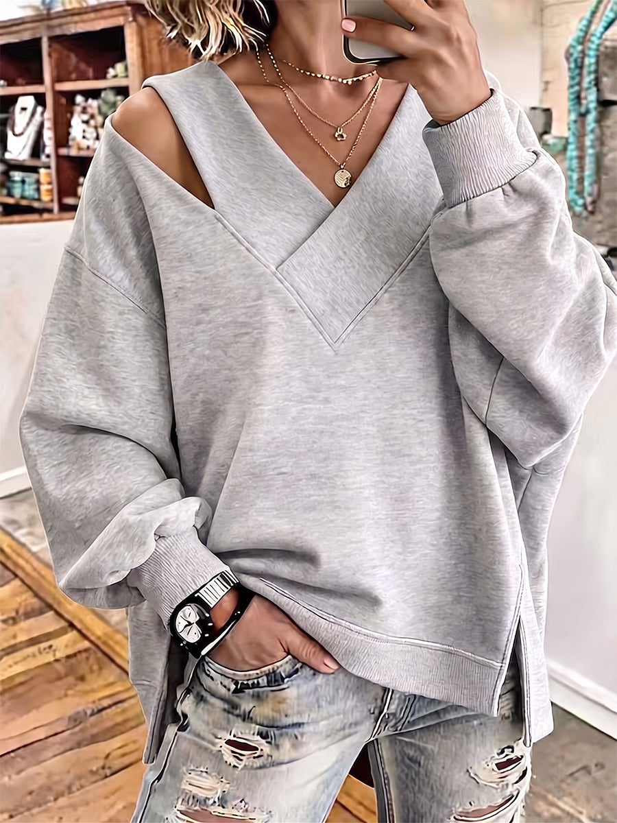 JADE | Sudadera Oversize con Escote en V y Hombro Descubierto