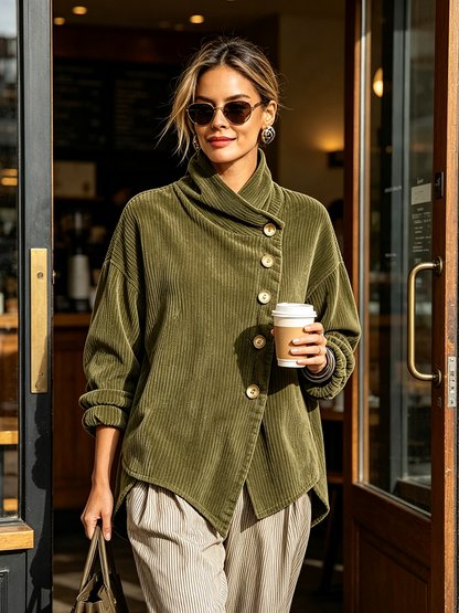 NURIA | Top de Pana con Cuello Alto y Botones Asimétricos