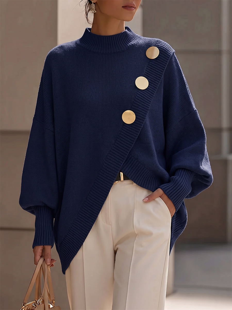 NADIA | Jersey Oversize de Punto de Canalé con Botones Dorados