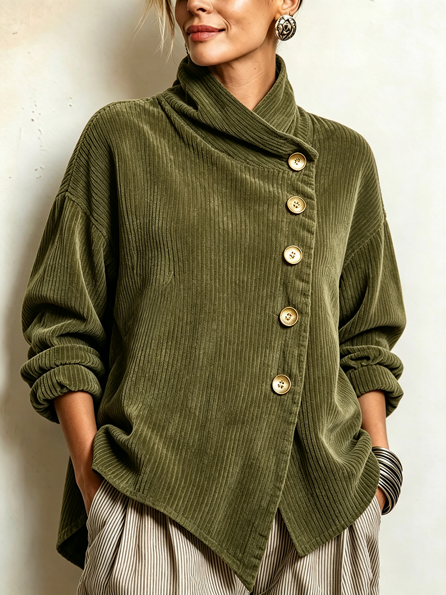 NURIA | Top de Pana con Cuello Alto y Botones Asimétricos