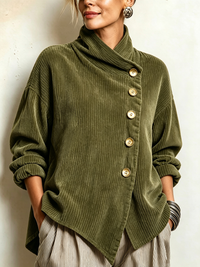 NURIA | Top de Pana con Cuello Alto y Botones Asimétricos