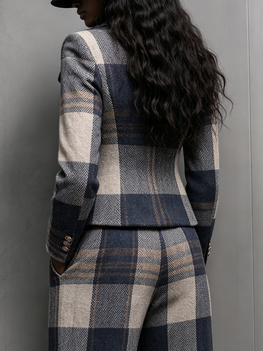 LORENA | Blazer de Cuadros Cruzado Asimétrico