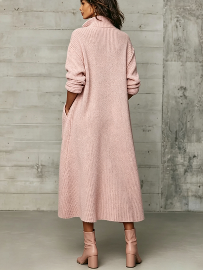 MILAGROS | Vestido Midi de Punto de Canalé con Cremallera y Cuello Alto