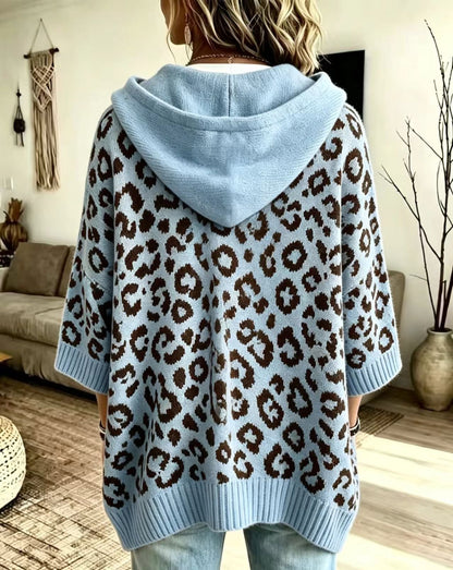 JUANA | Sudadera de Punto de Leopardo con Capucha y Escote en V